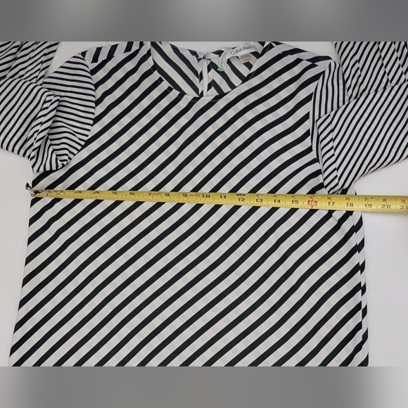Calvin Klein Women's (Small) Black & White Vertical & Horizontal Striped Blouse - Picture 9 of 15